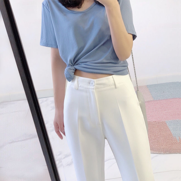 西装裤女2021夏季新款韩版直筒宽松显瘦休...