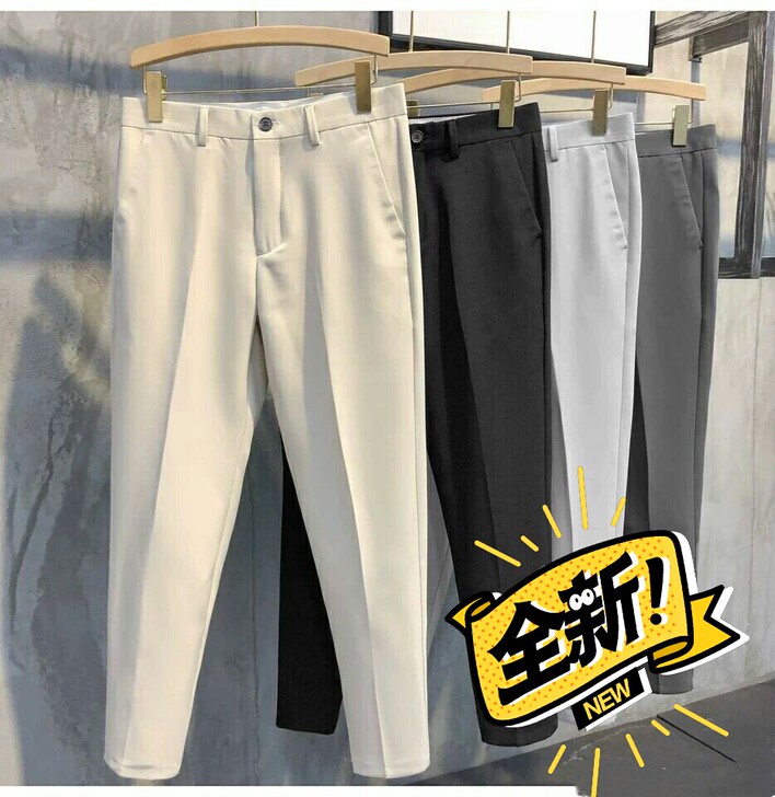 全新!西装裤男韩版裤子男直筒港风修身潮流运...