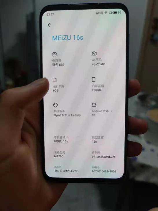 魅族16s，6+128，已刷Flyme9，...