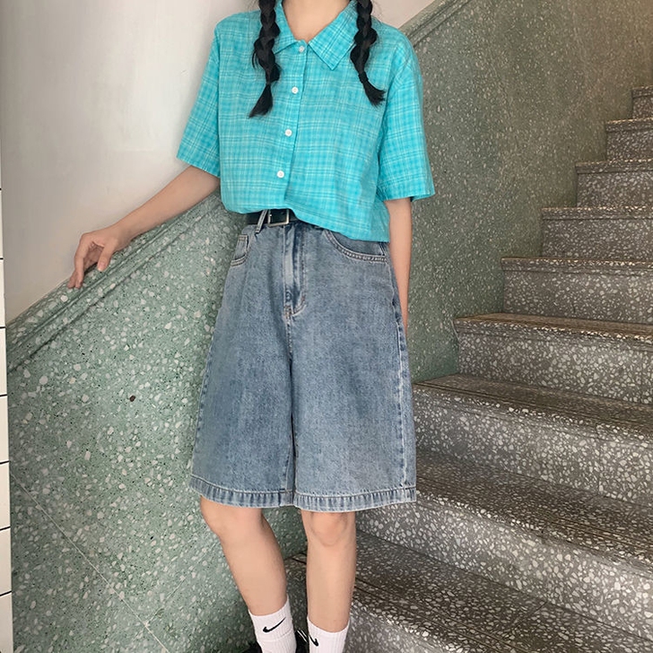 复古ins韩版牛仔短裤女夏季新款高腰显瘦学...