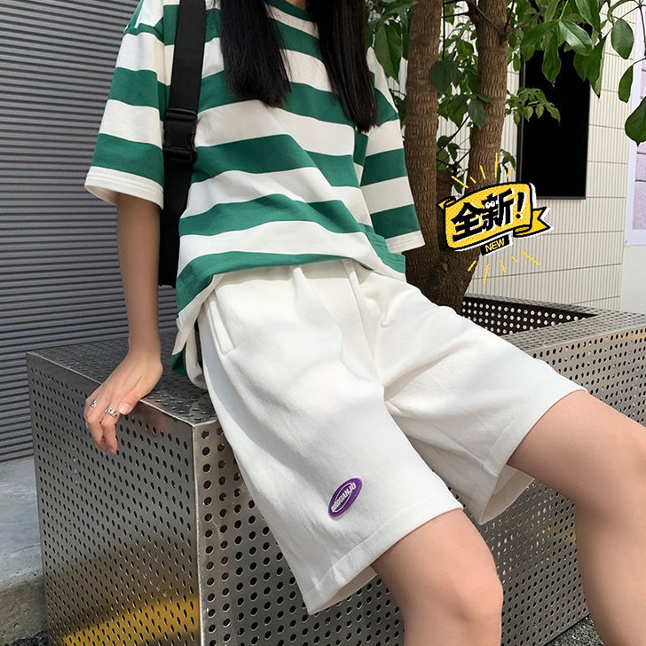 白色运动短裤女夏季2021新款宽松高腰直筒...