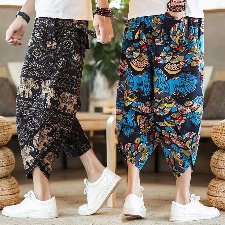 夏季中国风棉质短裤男嘻哈休闲裤灯笼裤宽松七...