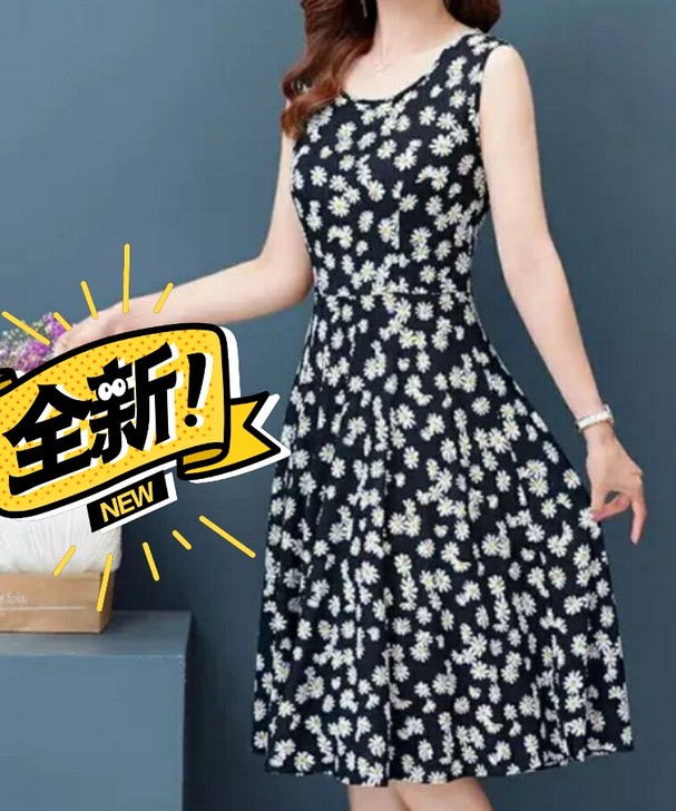 碎花连衣裙中长款，圆领收腰。M-4XL都有...