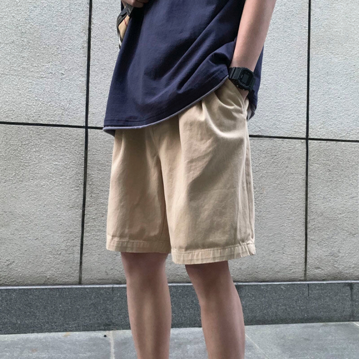 夏季裤子男士韩版潮流纯色工装宽松休闲短裤复...