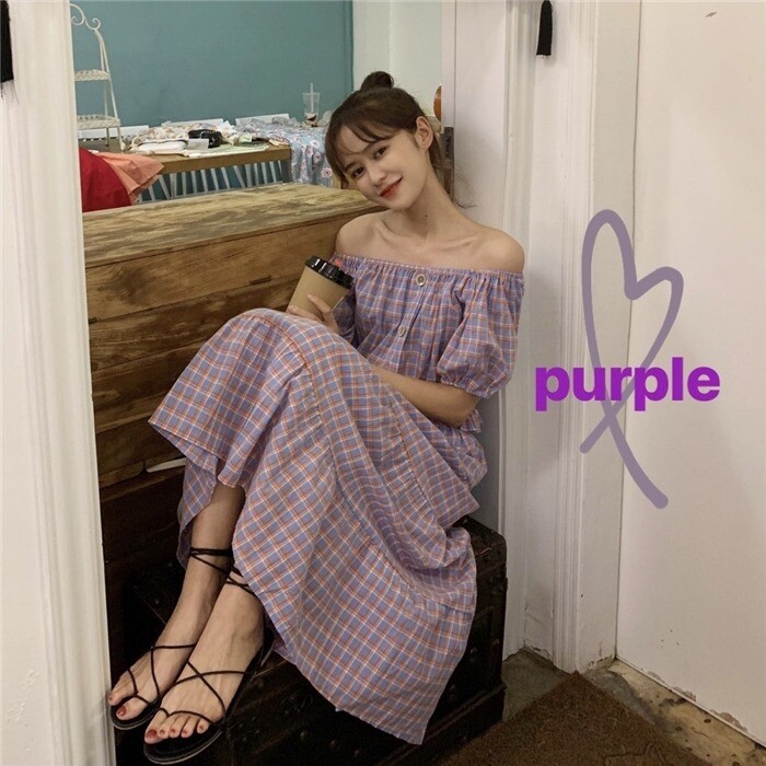 连衣裙夏短袖棉麻格子宽松收腰鱼尾仙女超仙森...