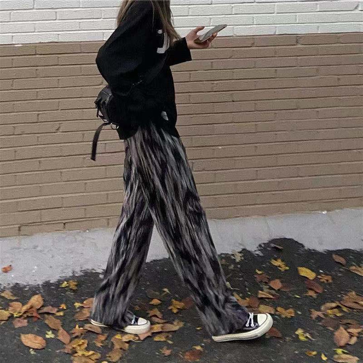 包邮全新 扎染高腰裤子女显瘦百搭休闲裤直筒...