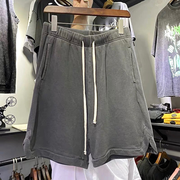 侃爷高街 复古洗水做旧纯色百搭短裤 侧边开...