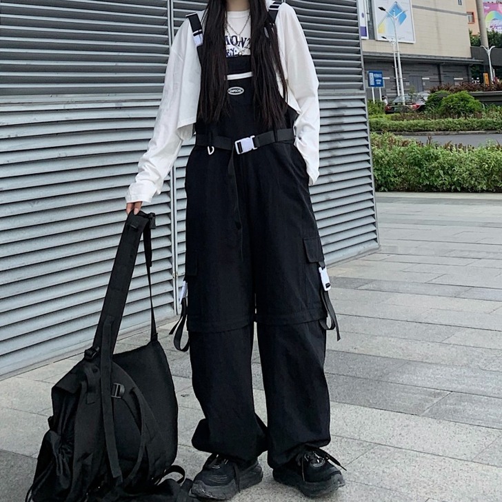裤子女韩版ins原宿风可拆卸工装长裤宽松束...