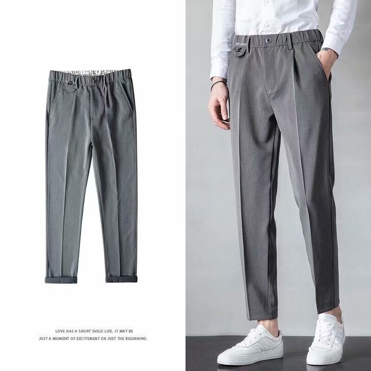 韩版西裤裤子男直筒港风修身潮流西装裤九分裤...
