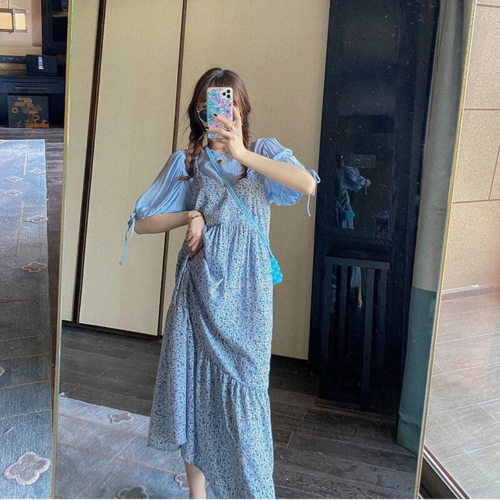 碎花吊带连衣裙女2020夏季新款温柔风可甜...