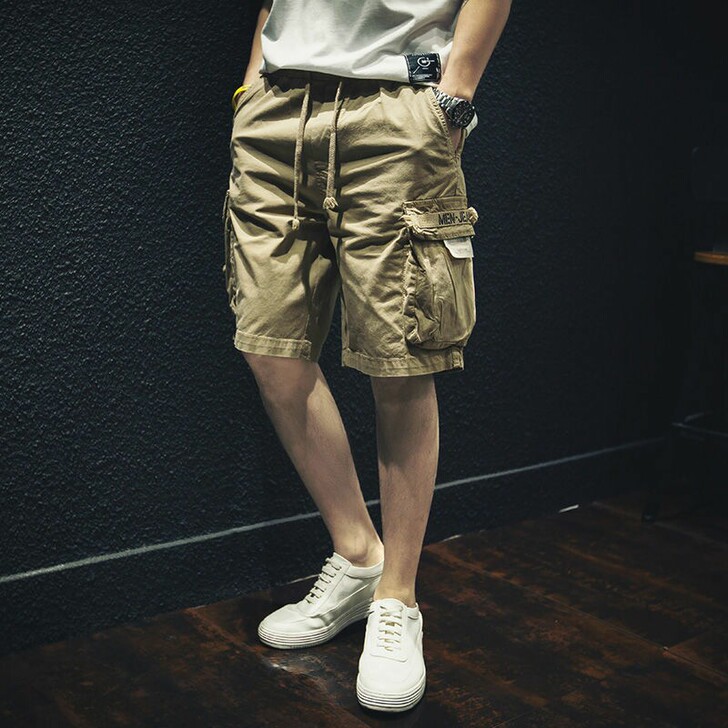 纯棉工装5分裤短裤男夏季潮流宽松工装马裤五...