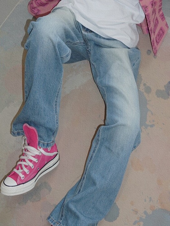 求购NECY蓝色直筒做旧洗水老爹牛仔裤女国...