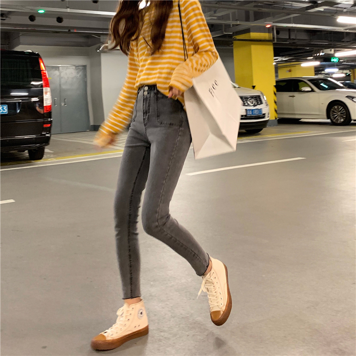 高腰牛仔裤女修身铅笔裤子春夏2019新款潮...