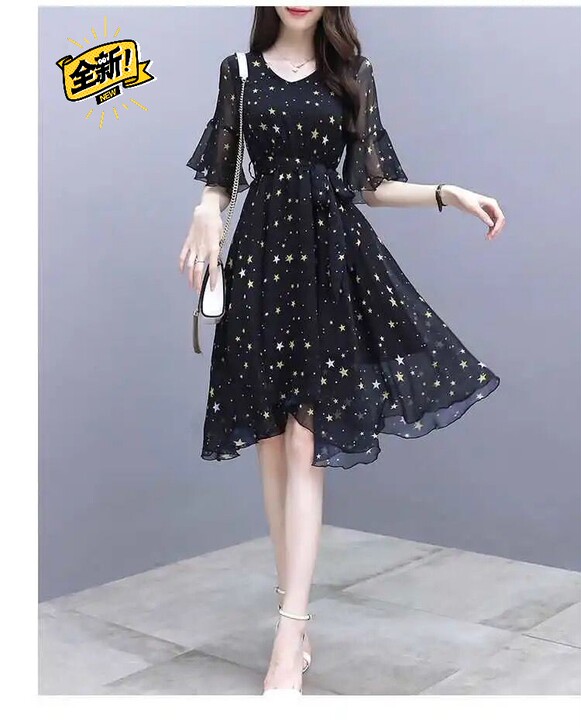 2021年夏季新款冰丝连衣裙碎花收腰显瘦气...