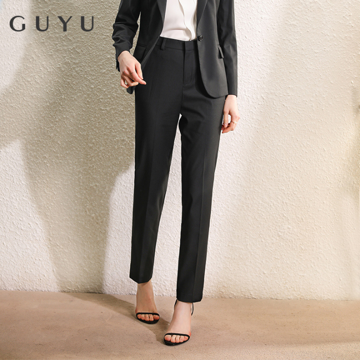 春秋款黑色西装裤女高腰显瘦工装裤垂坠感直筒...