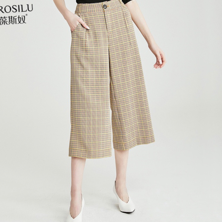 葆斯奴格子阔腿裤