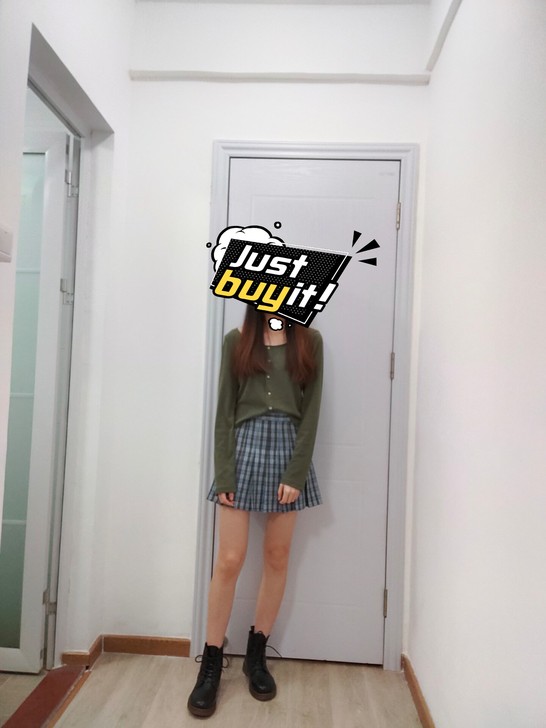 学院少女蓝色格纹百褶裙 高腰A字短裙自带安...