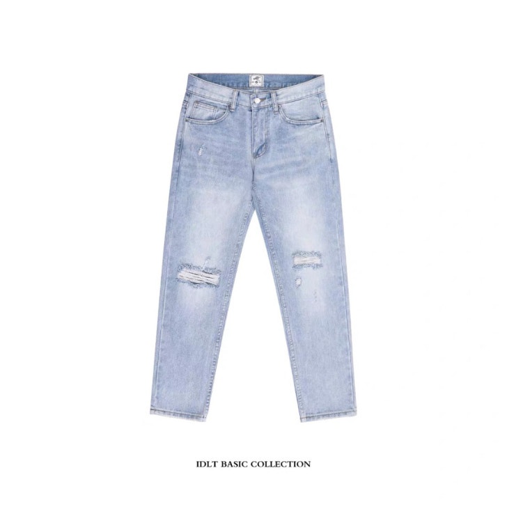 IDLT 修身牛仔裤 新款膝盖大破洞牛仔裤...