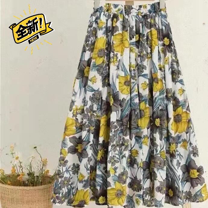 夏季新款印花半身裙碎花色伞裙大摆波点中长裙...