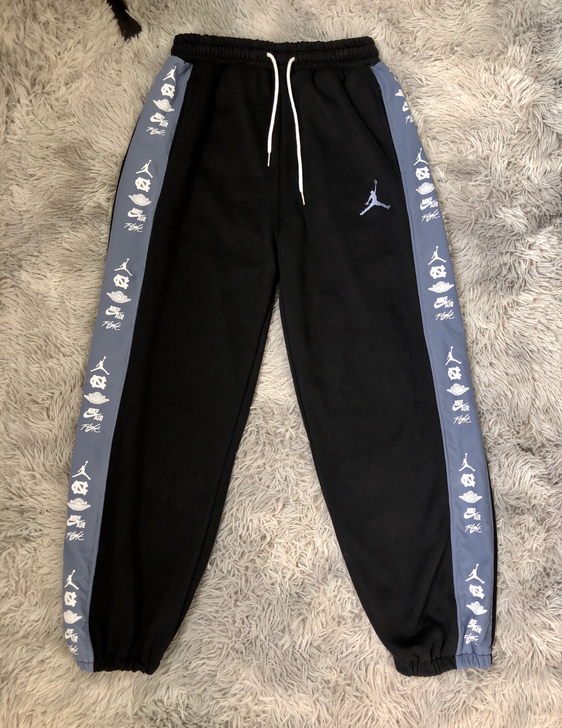 乔家北卡蓝AJ字母串标加绒运动卫裤 男女同款