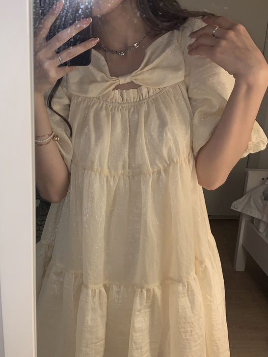 泡泡袖娃娃裙女2021夏季新款宽松小个子蝴...