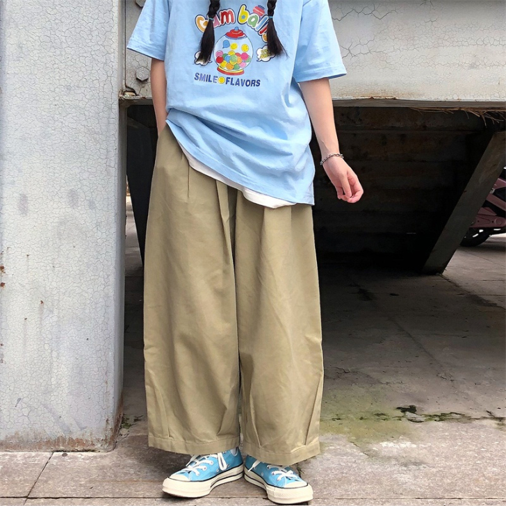 oversize裤子女春秋日系工装裤高腰垂...