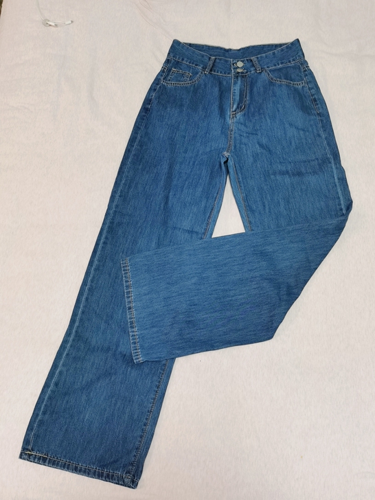 双扣高腰复古拖地阔腿裤直筒裤27码,超薄牛...