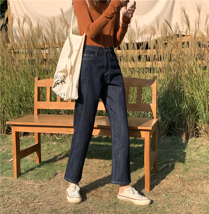 复古休闲阔腿高腰牛仔裤