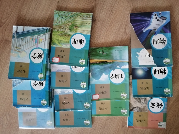 自家孩子的书，语文稍旧点，八上物理封面坏了...