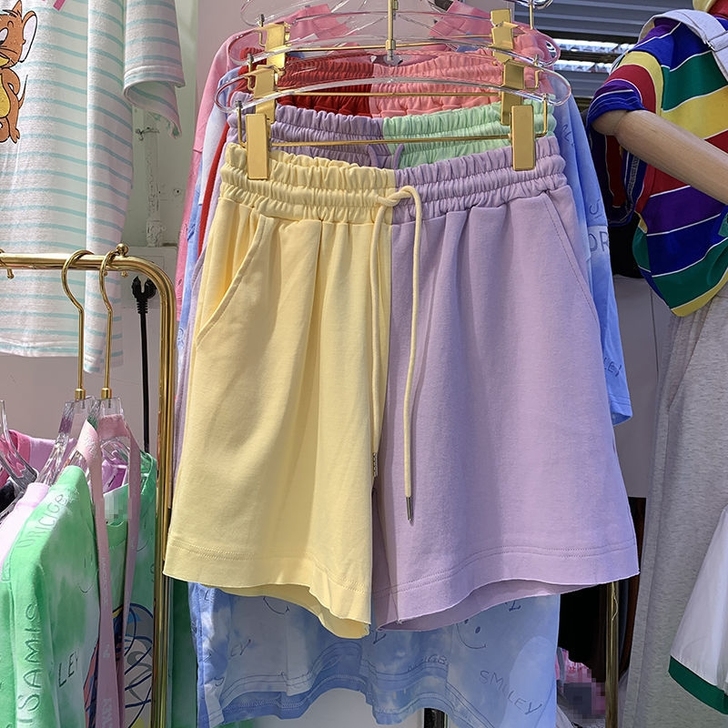 新款撞色宽松直筒松紧腰裤子女夏季休闲设计感...