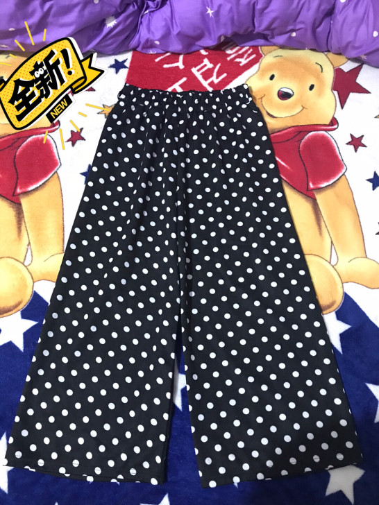 夏季修身休闲裤女竖条纹波点系带宽腿潮宽松九...