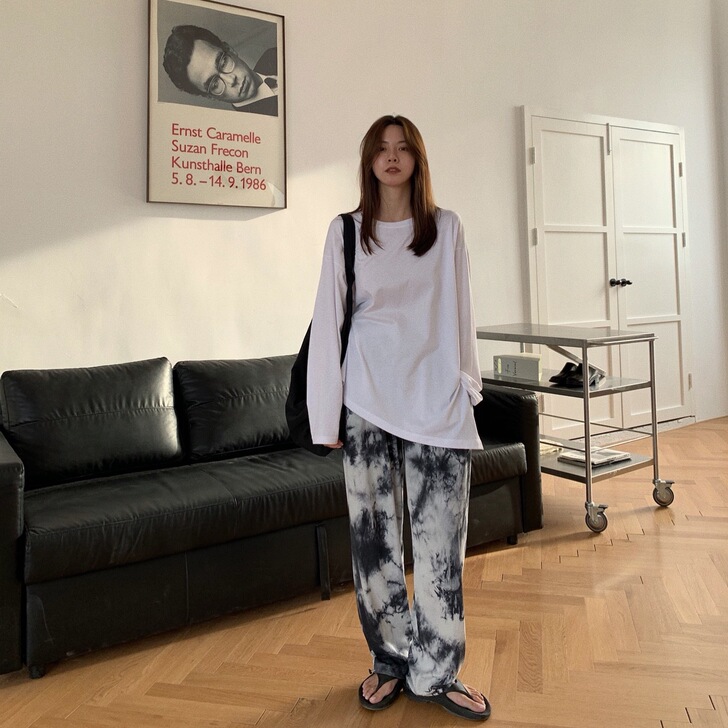 LIL CHER水墨扎染休闲阔腿裤女秋季高...