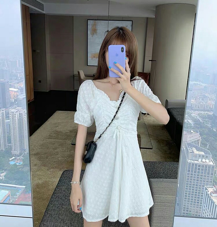 连衣裙2021新款韩版泡泡袖气质女神范仙女...