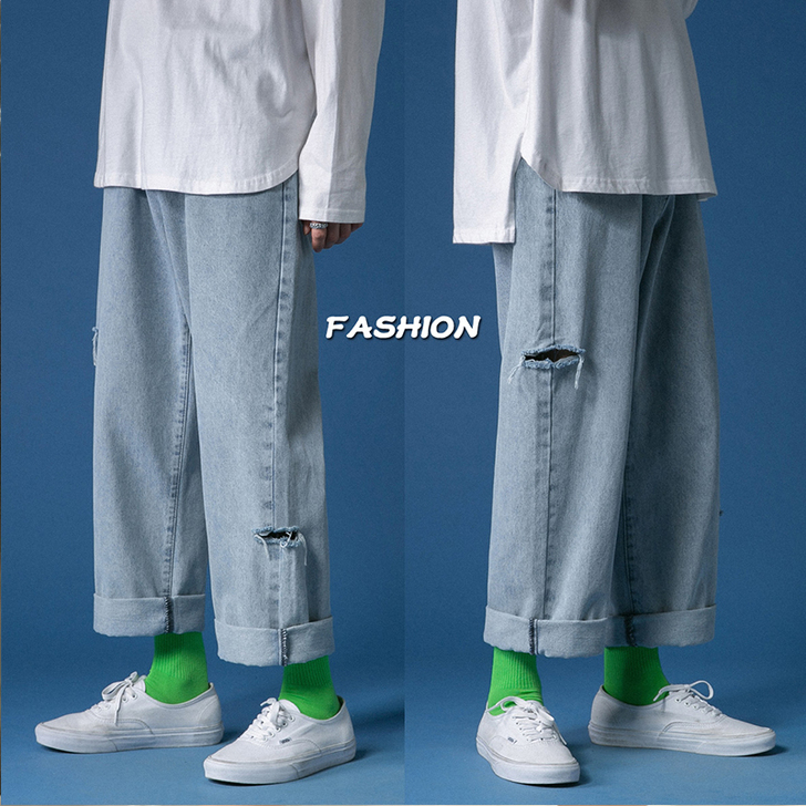 春季新款牛仔裤女宽松直筒大码胖mm阔腿显瘦...