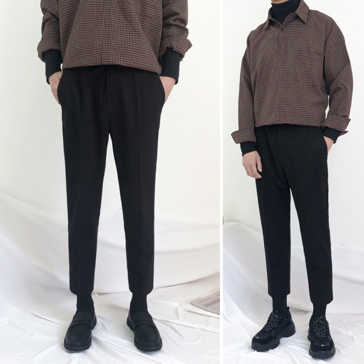 男士九分修身休闲毛呢小西裤春秋垂感直筒潮流...