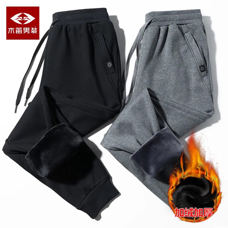 (断码清仓)木笛加绒裤子男秋冬季男士运动裤...