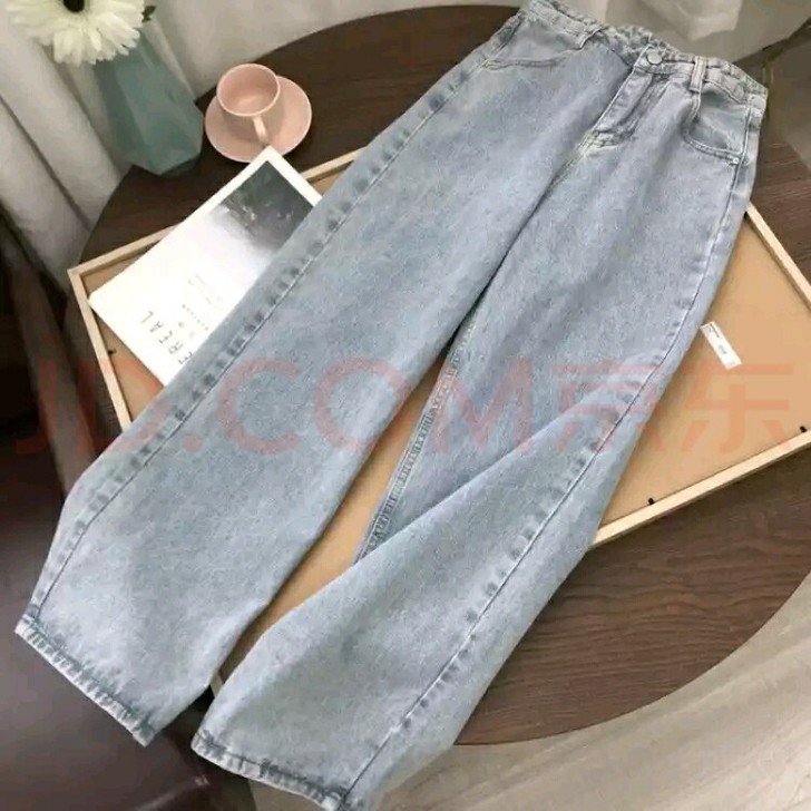 阔腿裤女新款韩版复古直筒老爹裤高腰牛仔裤学...