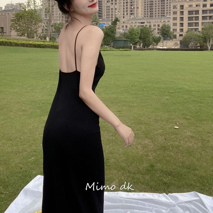 Mimo dk性感露背针织连衣裙 赫本风一...