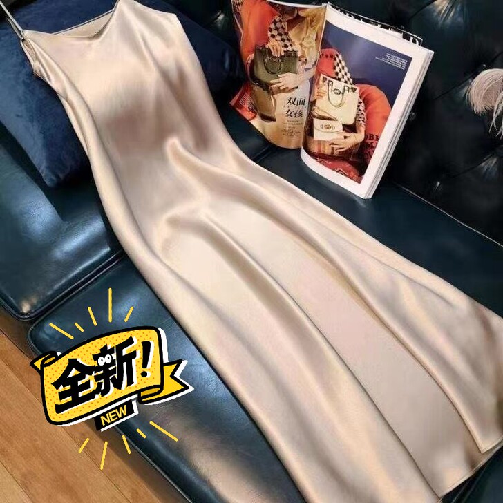 高级杭州缎面连衣裙2021流行夏季新款仿三...