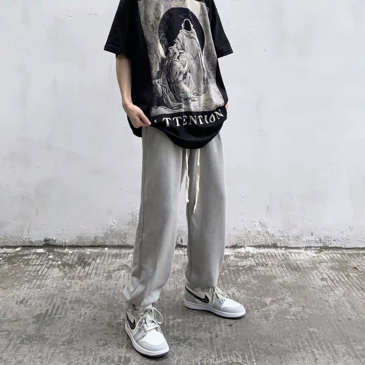 高街RO卫裤男士哈伦抽绳运动裤休闲灰色宽松...