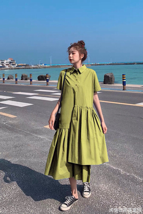 连衣裙夏女流行智熏法式桔梗裙子长款学生过膝...