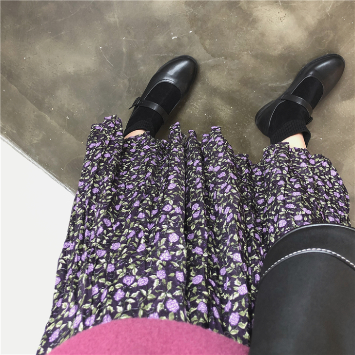 muzi20秋/很好看的小紫/黄碎花雪纺裙...