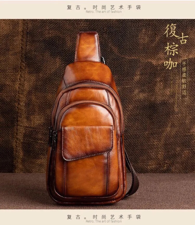 男士真皮包胸包单肩包斜跨包小背包头层牛皮韩...