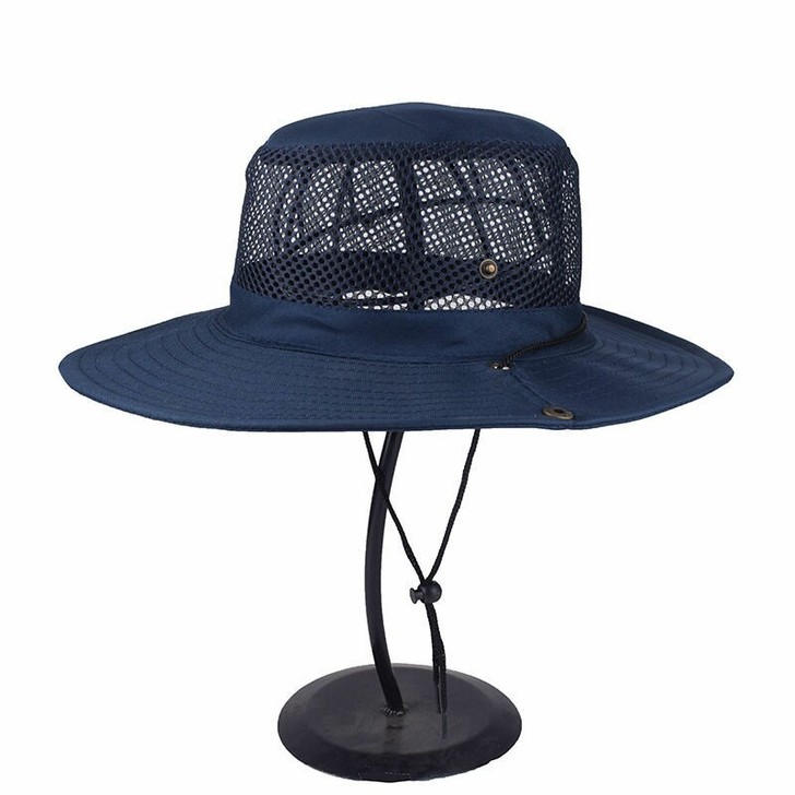 夏天凉帽透气网眼渔夫帽纯色可折叠遮阳帽男女...