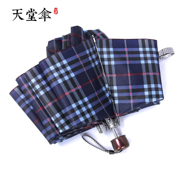 天堂伞格子伞男女士三折叠伞超大十骨双人商务...