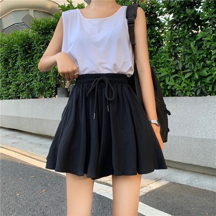 黑色裤子女宽松夏高腰抽绳百搭显瘦休闲裤垂感...