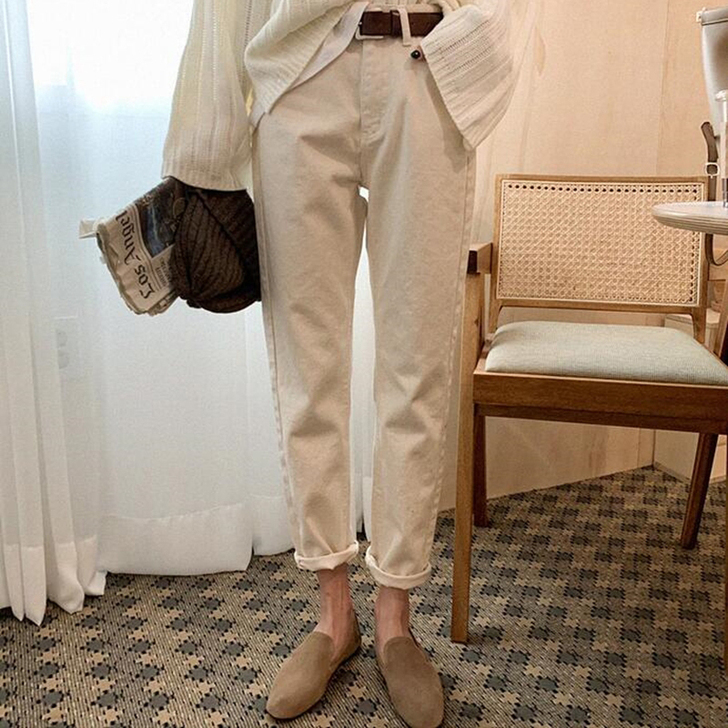 米白色牛仔裤女薄款夏装