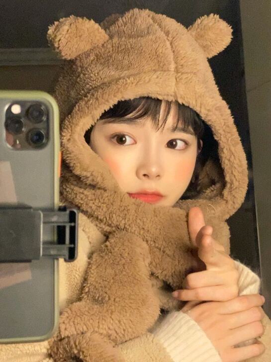 韩版小熊帽子围巾一体百搭可爱女冬季jenn...