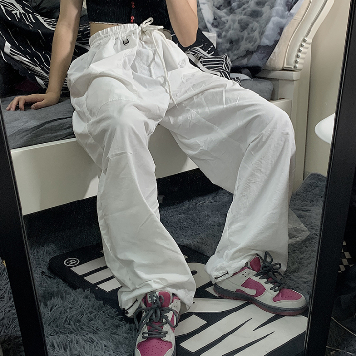 白色裤子女夏薄款2020年新款宽松直筒显瘦...
