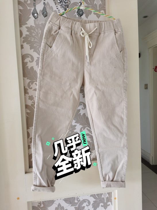浅米色浅卡其色九分裤女